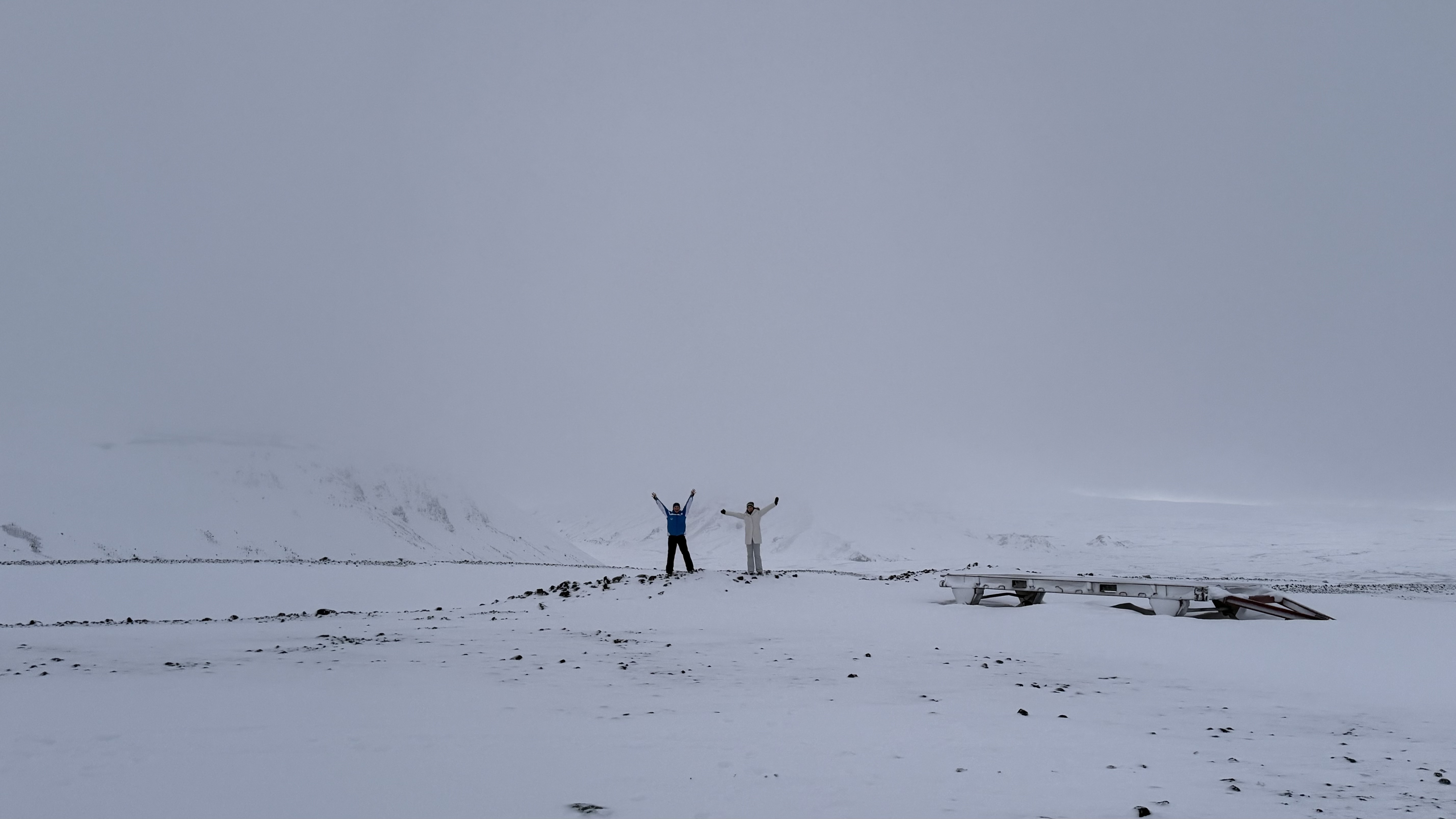 Two classmates posing, on our way to a glacier